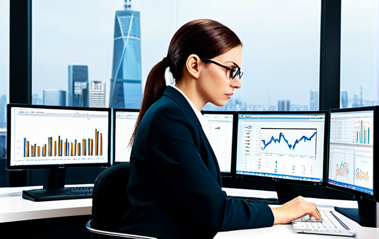 외환관리사와 외환 정책 자문 사례 - **Professional Forex Manager:** "A serious, fully clothed businesswoman in a modern office setting, ...