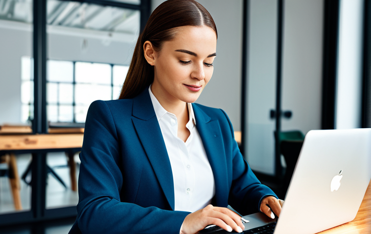 외환관리사와 외국환거래법 - **Prompt:** "A confident female entrepreneur in a stylish, modest business suit, working on a laptop...