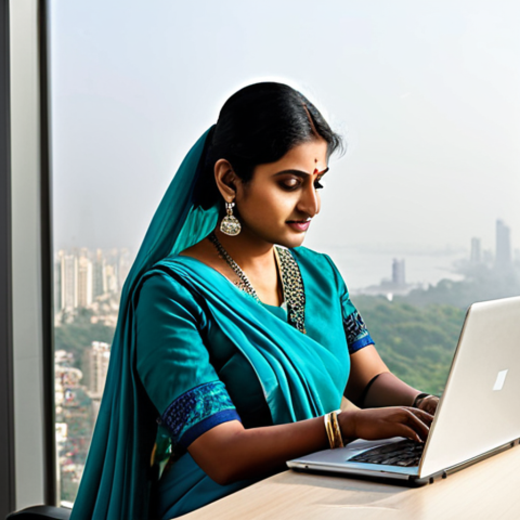 외환관리사와 외환 위험 평가 방법 - **
A professional Indian businesswoman in a modest, elegant saree, working on a laptop in a modern ...