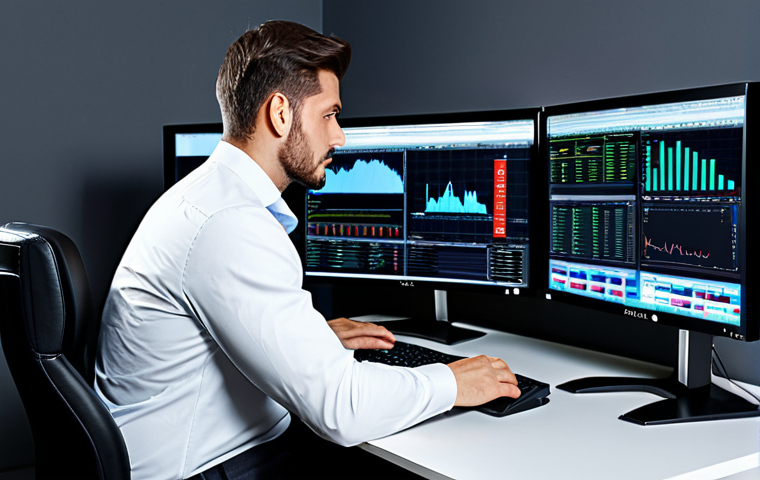 외환관리사 이직 전략 - **A financial analyst reviewing charts in a brightly lit office, wearing professional dress, fully c...