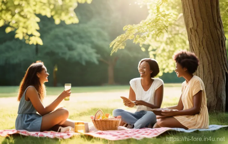 외환관리사와 경영진 보고 준비 - **Prompt 1: "A group of diverse friends, aged 20-30, enjoying a sunny afternoon picnic in a lush, vi...