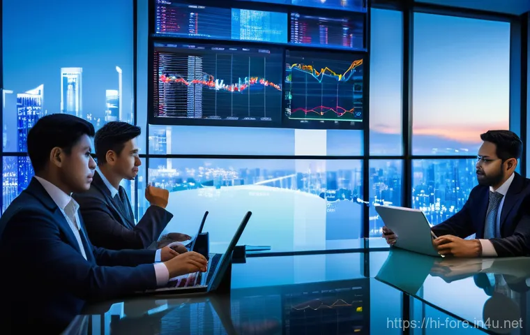 외환관리사와 글로벌 비즈니스 매너 - **Global Financial Analysis and Strategy Session**
    "A dynamic, high-angle shot capturing a diver...