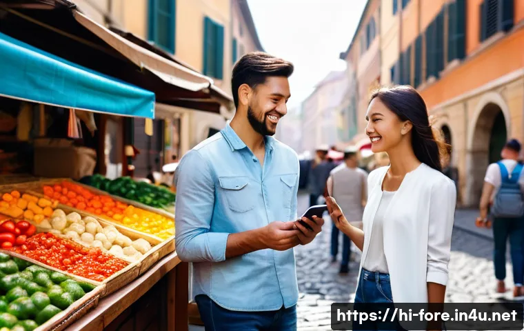 외환관리사와 외국환은행 실무 - **Prompt 1: International Travel and Secure Payments**
"A young, diverse couple, both dressed in...