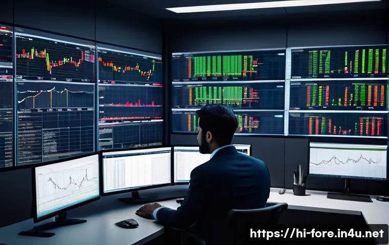 외환관리사와 외환 트레이딩 실무 - A professional forex trading scene showing a diverse group of Indian traders analyzing multiple digi...