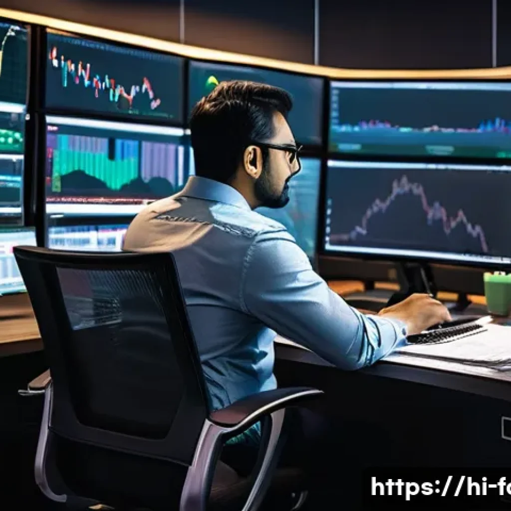 외환관리사와 데이터 분석 역량 - A detailed, modern trading office scene focused on a professional Indian trader analyzing complex fo...