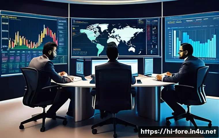 외환관리사와 기업 외환 관리 프로세스 - A modern corporate office environment showing a diverse Indian business team analyzing foreign excha...