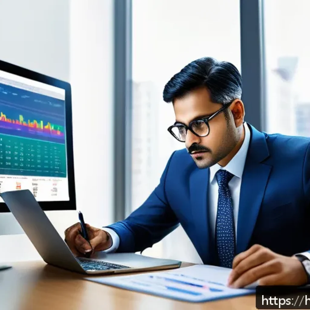 외환관리사와 외환 거래 세금 처리 - A professional Indian businessman analyzing foreign exchange investment charts on multiple digital s...