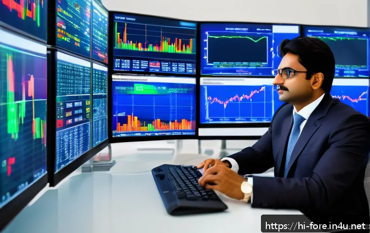 외환관리사와 외환 거래 플랫폼 비교 - A professional Indian financial advisor in a modern office setting, analyzing complex forex market c...