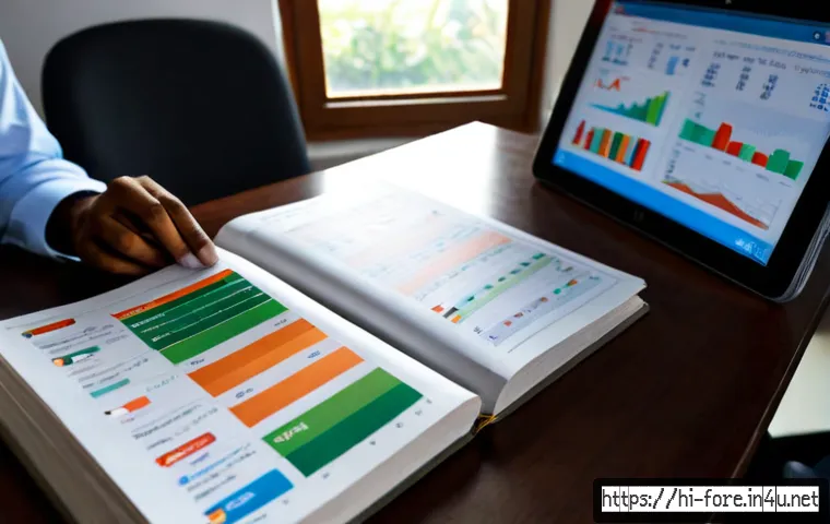 외환관리사와 외환 관련 서적 리뷰 - Photorealistic Indian financial professional reviewing foreign exchange reference books at a clean m...